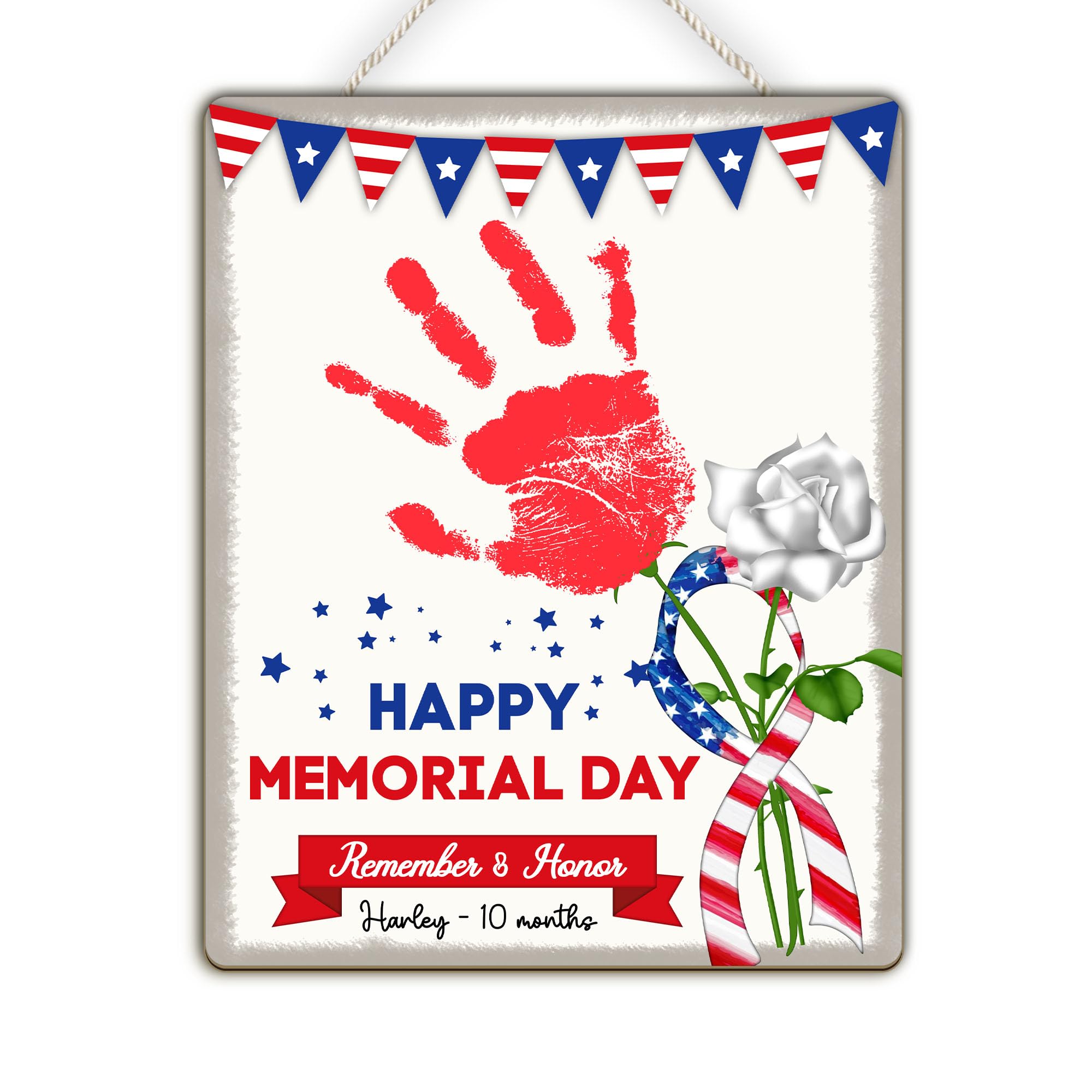 Custom DIY Baby First Memorial Day Handprint Wooden Hanging Sign Personalized My 1st Memorial Day Gifts Memorial Day/4th of July/Veterans Day Patriotic Decorations, Kids Art Craft, Remember and Honor