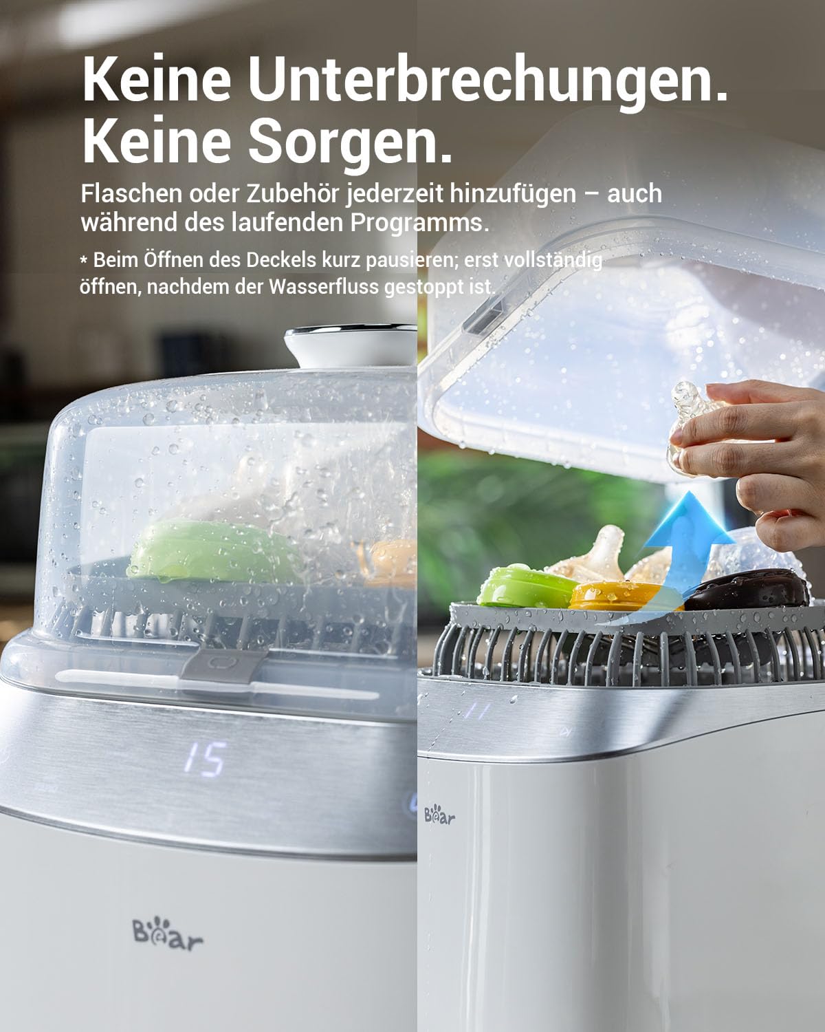 Bear Bottle Washer Pro | Automatischer Flaschenreiniger Sterilisator und Trockner für Babyflaschen & Milchpumpen-Teile | Inkl. 90 Reinigungstabletten | 99,99% Bakterienentfernung