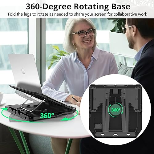 Miniatura 4 de AboveTEK Soporte para laptop, 20 ángulos de dos capas de altura ajustable para laptop, elevador portátil con 360 bases giratorias de espacio de