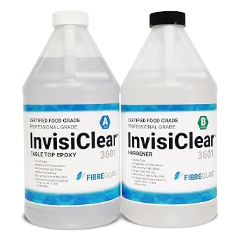 Fibre Glast InvisiClear Tabletop Epoxy Kit, Food Grade Resin Hardener Kit, High-Gloss Clear, No VOCs, UV Resistant, for Wood Crafts, Counter, Bar & Table Tops, 3601-B 1 Gallon Kit