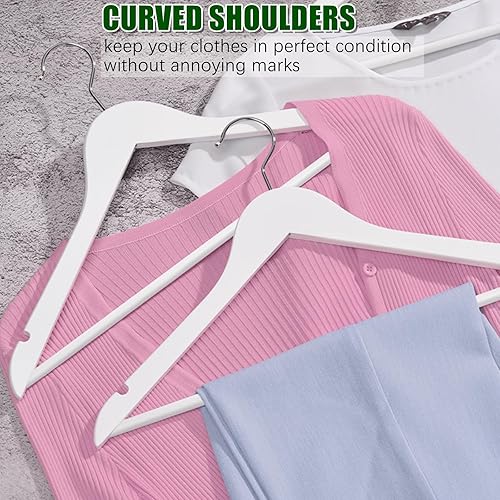 Miniatura 18 de Amber Home Paquete de 30 perchas de madera para abrigos, perchas de madera natural con barra antideslizante para pantalones, perchas para camisas