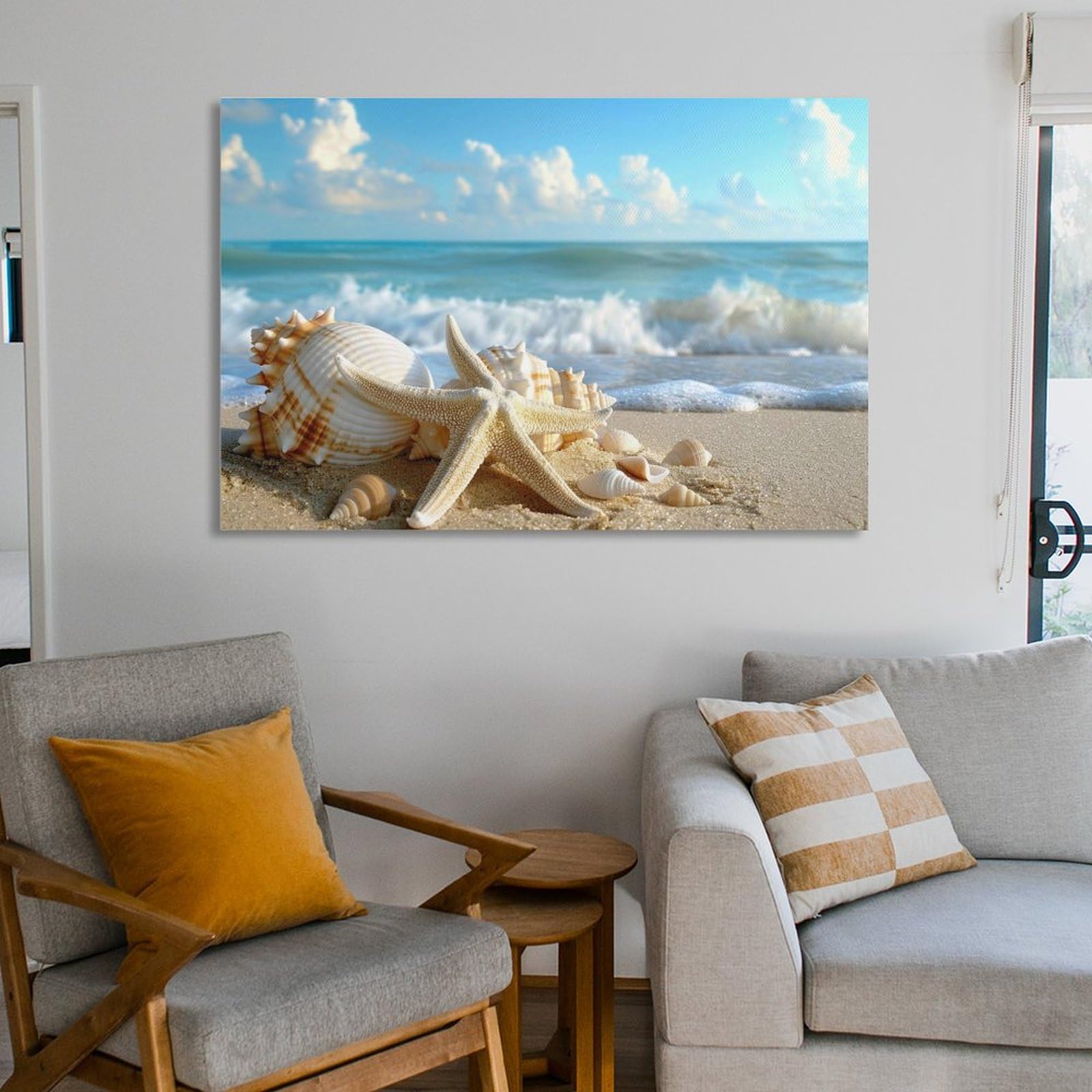 Amazon.co.jp: 絵画 浜辺の貝殻インテリア 絵画 美しい海の景色アート