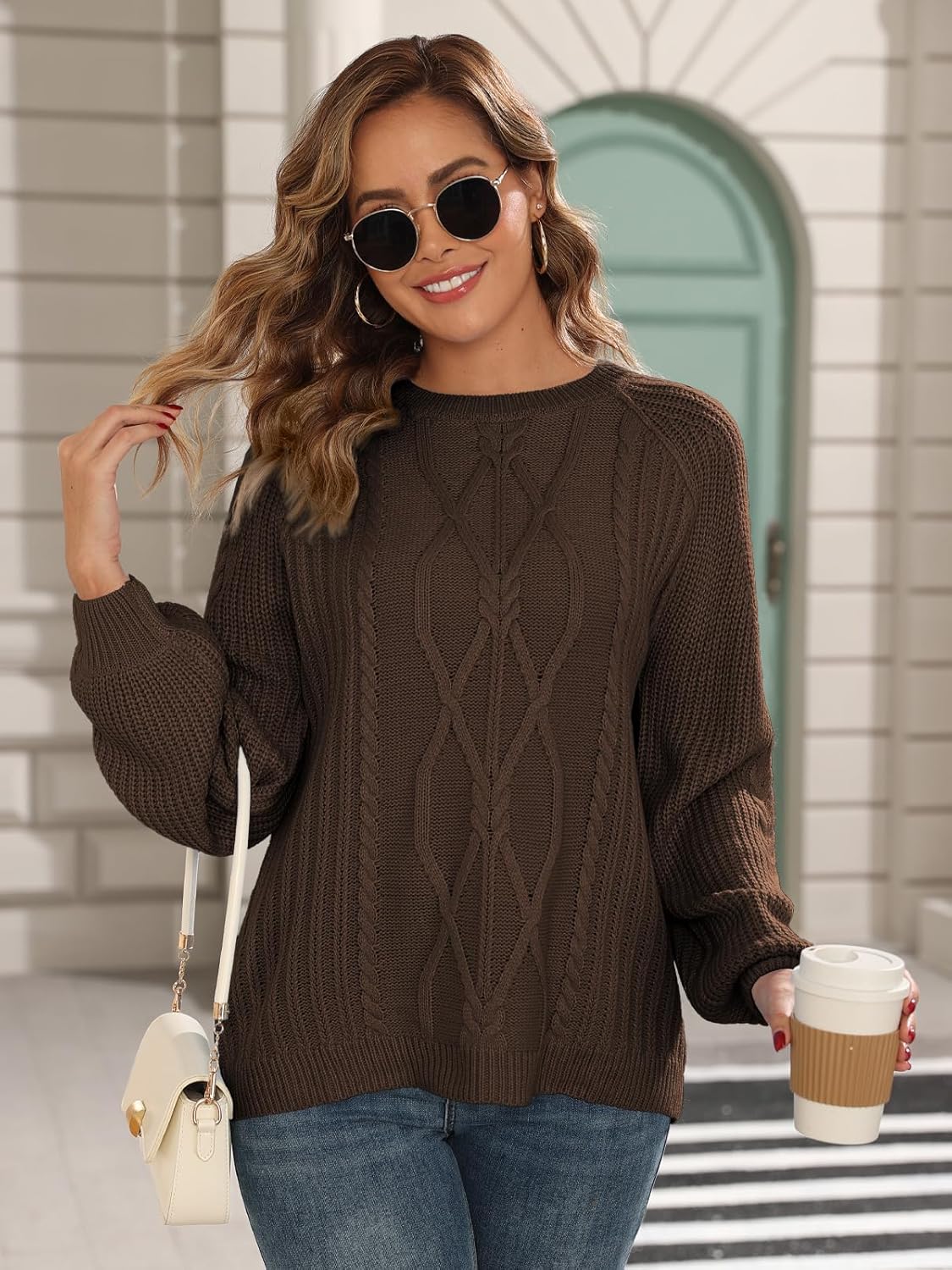 Women's Cable Knit Crewneck Sweaters 2025 Fall Winter Long Sleeve Casual Chunky Knit Sweater Pullover Top S-XL - Image 6