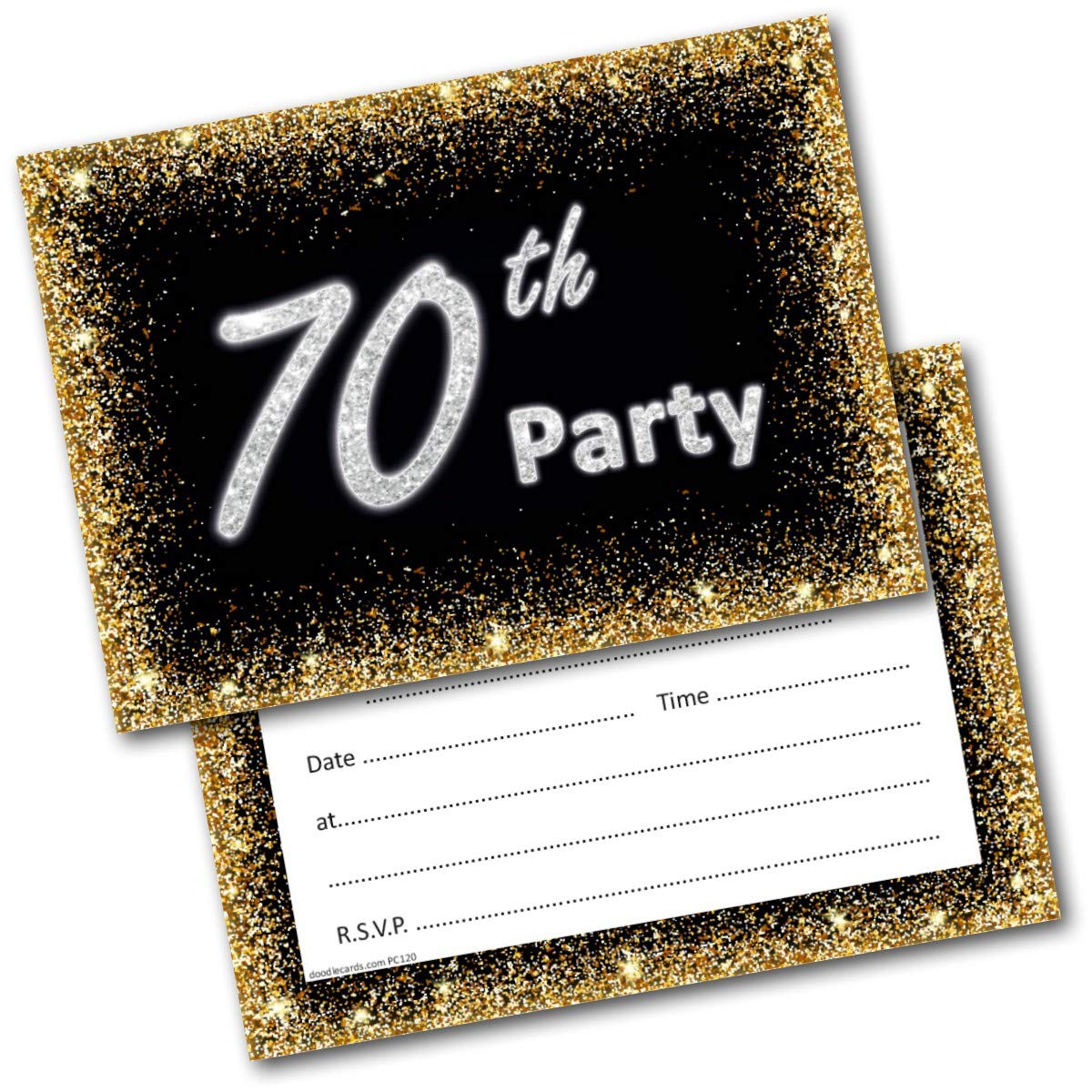 doodlecards 70th Birthday Party Invitations Age 70 Male Mens Female Womens Pack of 20 Invites and Envelopes. Printed in UK, Premium Quality & 100% Recyclable.