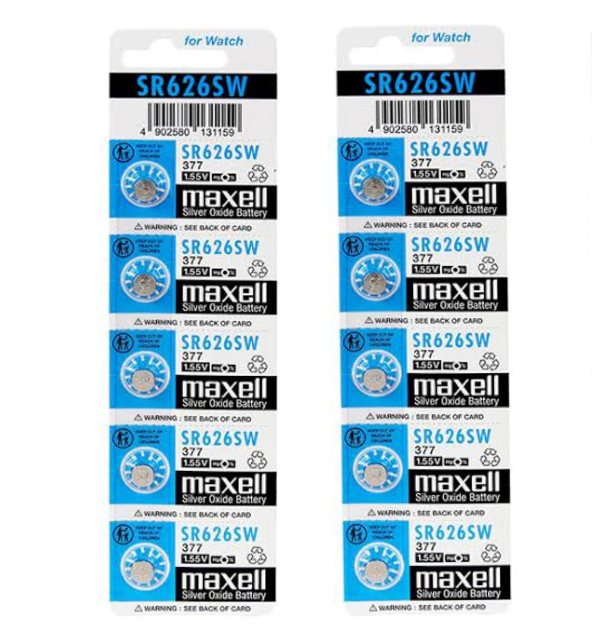 Compatible with MAXCELL SR626SW 377 1.55V Silver Oxide Batteries Long Last and Durable Blister Pack Batteries (Pack of 10)