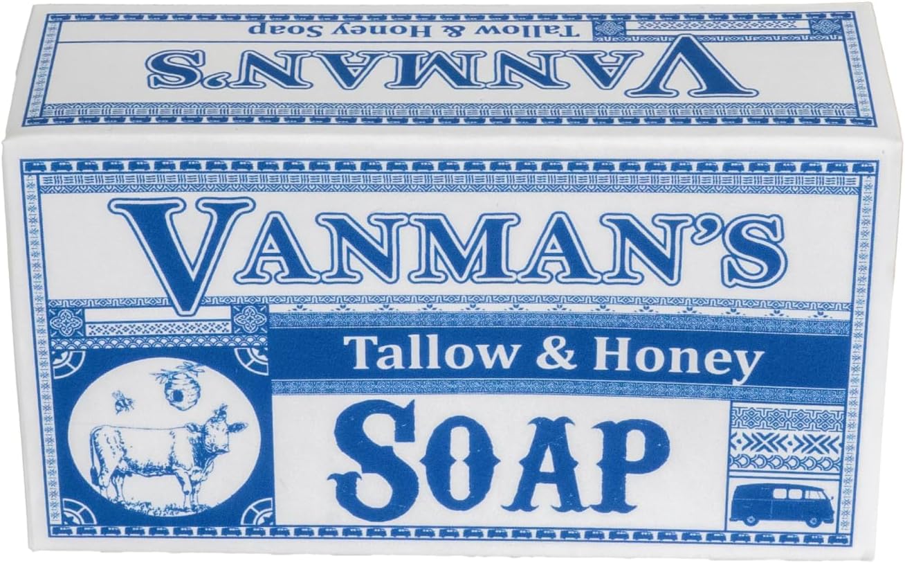 VanMan Beef Tallow and Honey Bar Soap – Pure Grass-Fed Beef Tallow for Skin with Organic Madagascar Vanilla Beans, Raw Honey & Distilled Water, Hydrating & Nourishing, Vanilla Scent, 3.8oz - 1 Pack