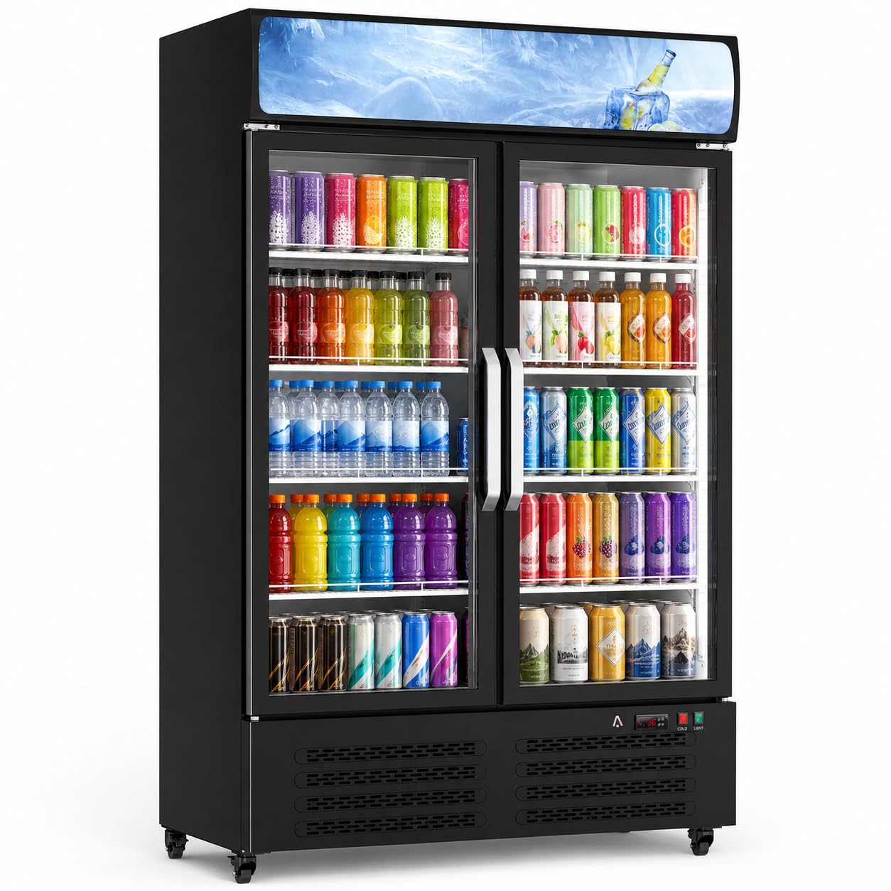 Commercial Display Refrigerator, 25.3 Cu.Ft Beverage Cooler with Glass Door, LED Lighting, 8 Shelves, Merchandiser Fridge for Restaurant, Bar, Cafe, Convenience Store