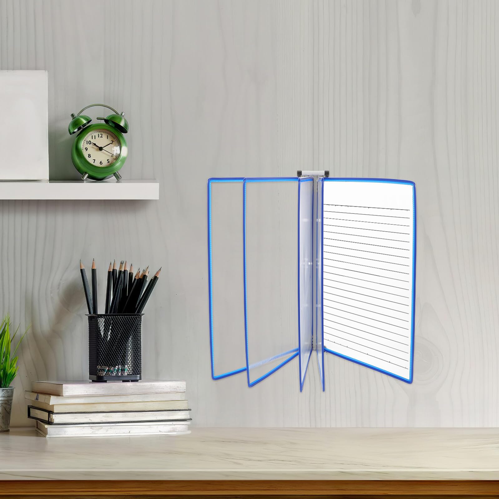 Operitacx Organizador Colgante de Pared Azul Material Hierro y Pvc con 5 Paneles de Exhibición y 10 Bolsillos Construcción Resistente para Reuniones y Estudio en Casa