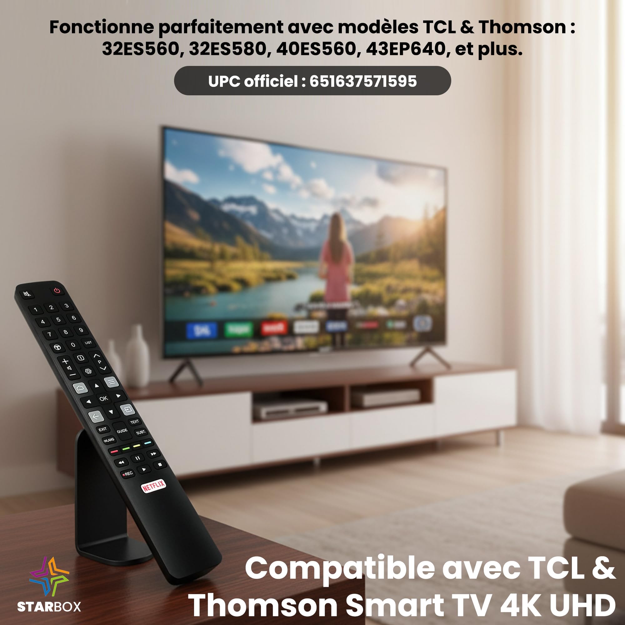 STAR BOX - Telecommande Compatible TCL ARC802N RC802N pour Thomson TCL Smart TV 4K UHD TV 32ES560 32ES580 40ES560 43EP640