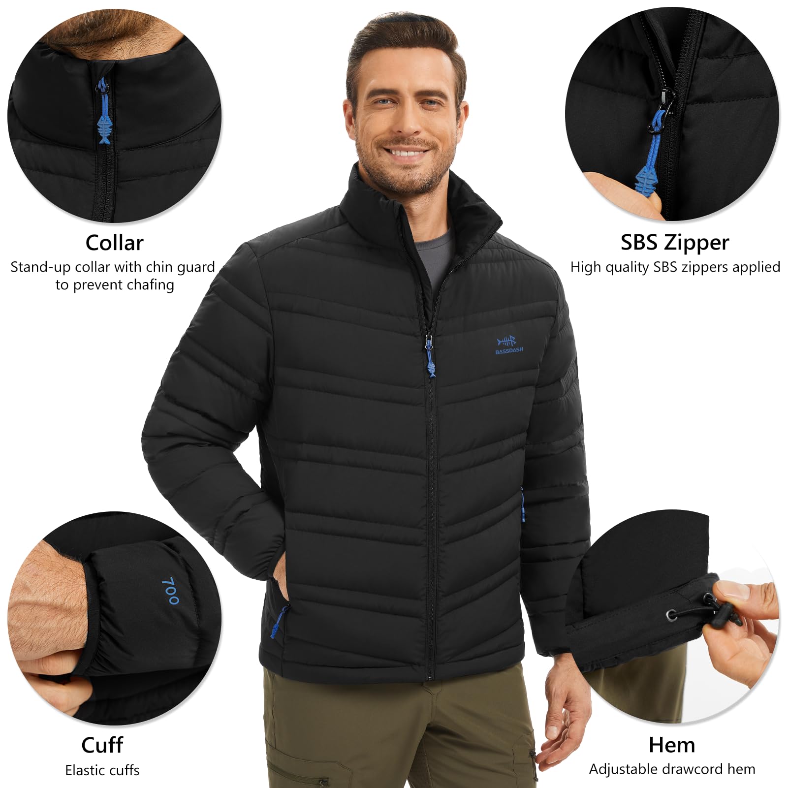 Bassdash Daunenjacke Herren 700FP Packbare Wasserabweisende Wattierte Warme Jacke für Jagd Angeln und Wandern FS49M