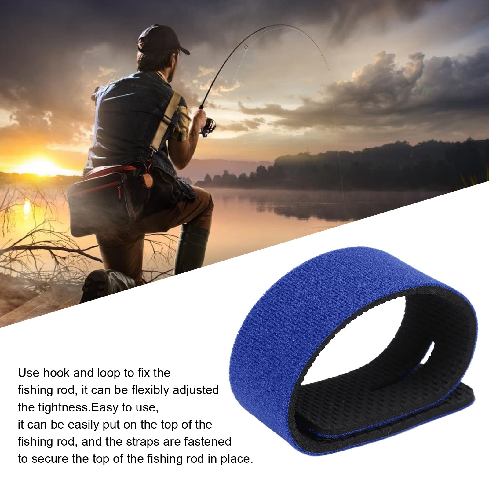 QANYEGN 10pcs Fishing Rod Belt Ties, Fishing Pole Belts Stretchy Straps, Fishing Tackle Ties, Cable Bait Casting Fly Rod Straps Holders (Blue)