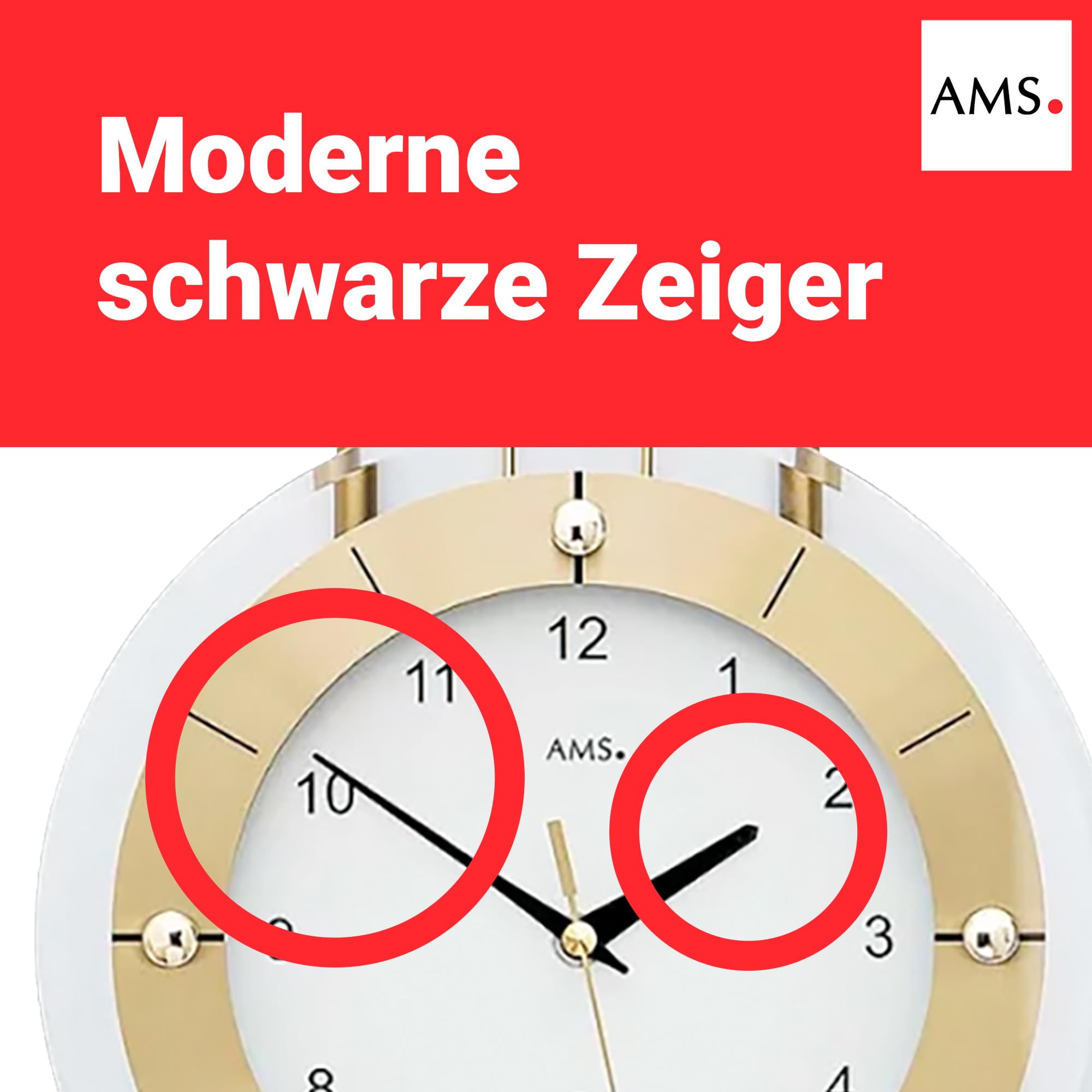 AMS 5257 Wanduhr - mit Funkpendelwerk, Elegante Funkpendeluhr, Uhr mit Pendel, Funkwanduhr mit arabischen Ziffern, Facettiertes Mineralglas, Pendeluhr für Wohnzimmer & Büro, Maße: 68 x 24 x 7 cm