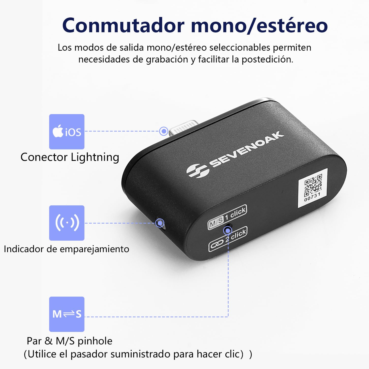 SevenOak Micrófono inalámbrico de Solapa, con cancelación de Ruido/Ganancia/Mute, micrófono inalámbrico de Solapa con estéreo/Mono para iPhone iPad Recording Interview SKM-S1 D (1 TX + 1RX)