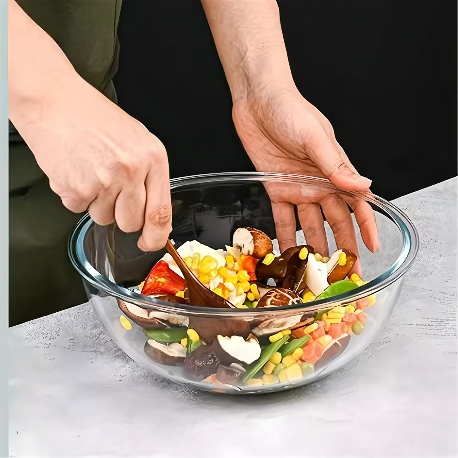 Glass bowl, 26.5 cm/10.43 in Kitchen Glass Mixing Bowl, 3.5L Large Salad Bowls for Serving, Oven Safe, Microwave Safe