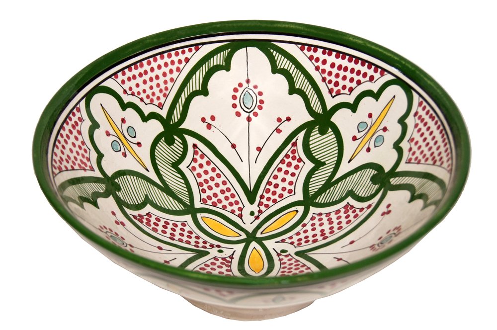 Ceramic Bowls Moroccan Handmade Serving Bowl Verde and White (Large 12 inches)