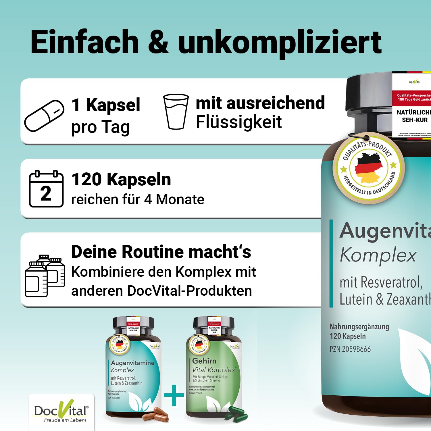 Augenvitamine hochdosiert: Lutein Zeaxanthin Kapseln mit Vitamin A - 4 Monatsvorrat - Augenstark Vital Komplex – mit Vitamin A und B2 zur Erhaltung normaler Sehkraft