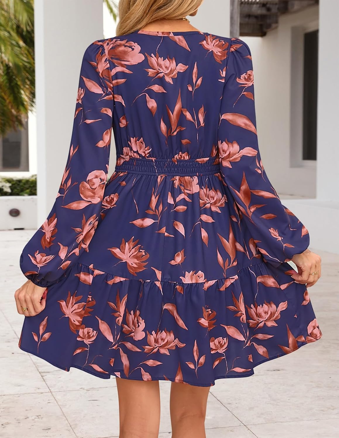 MEROKEETY Fall Wedding Guest Dresses for Women Long Sleeve Floral Casual Lightweight Flowy Swing Boho Dress Pockets - Image 3