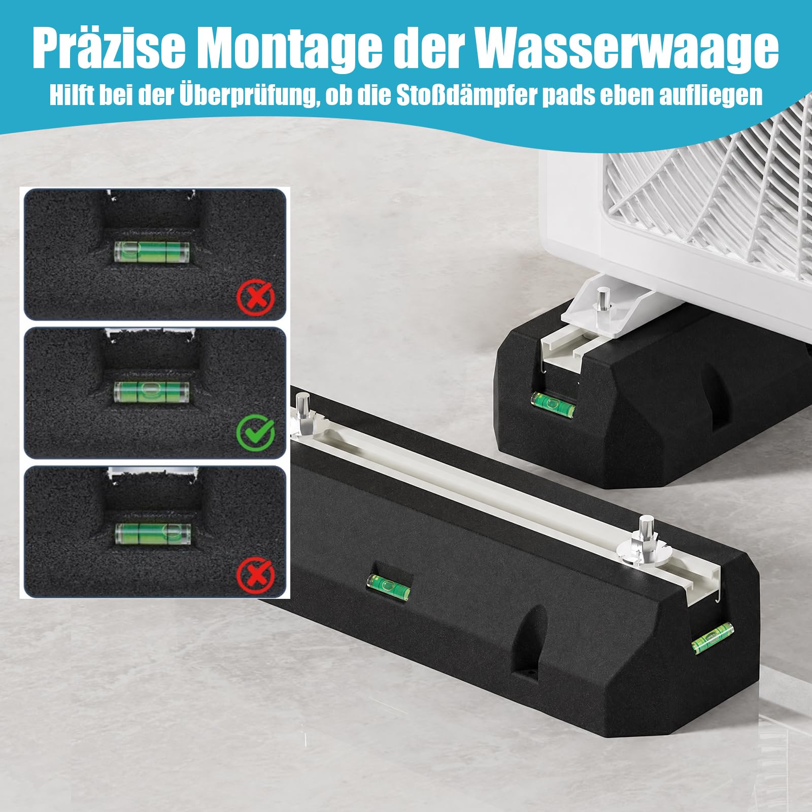 Dämpfungssockel für Klimaanlage und Wärmepumpe - 2 Stück Antivibrationsfüße aus Gummi mit Wasserwaage, UV-beständige 400kg belastbar (450 mm), für Klimaanlage und Wärmepumpen