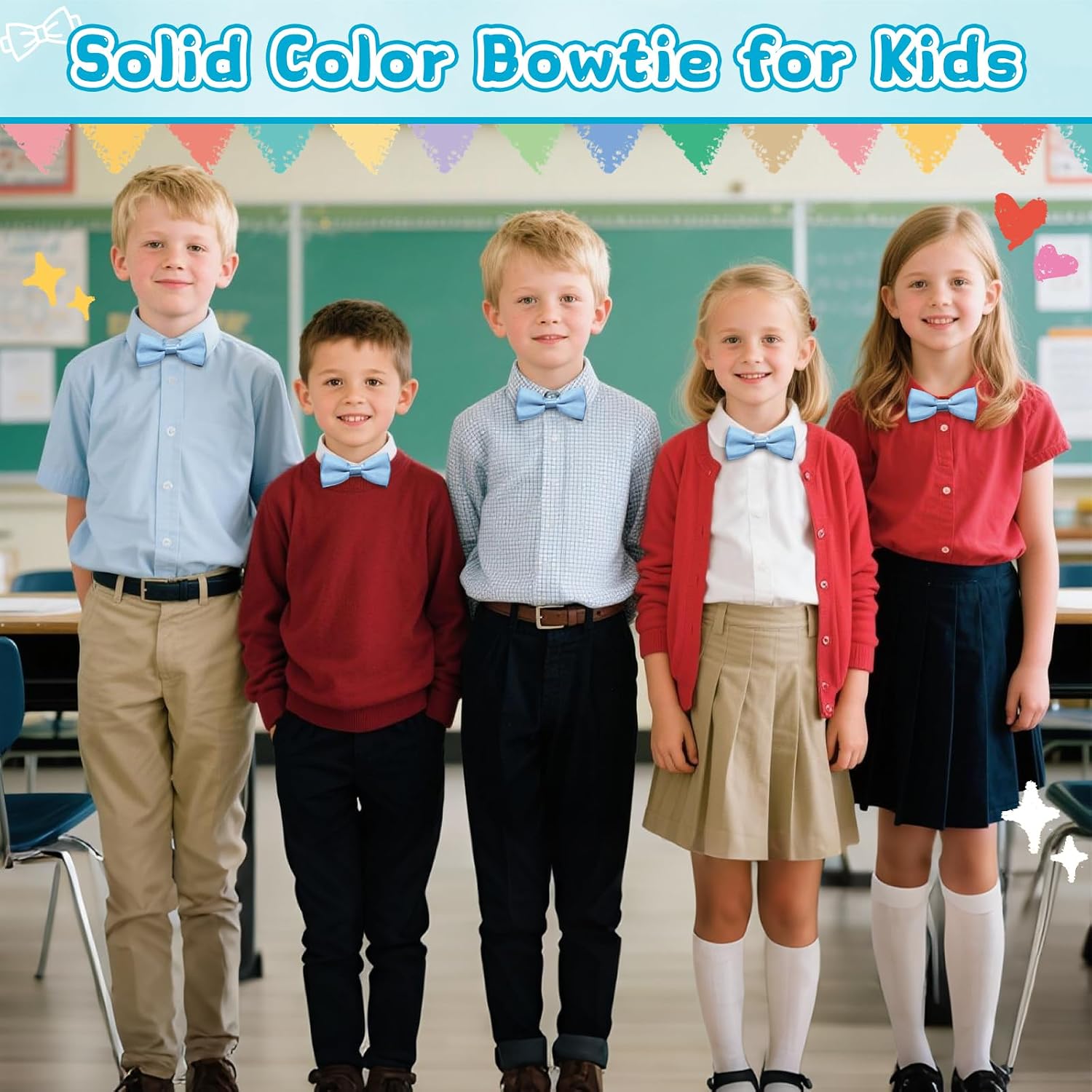 Solid Color Bow Ties for Boys Girls, Adjustable Pre-tied Kids Bowtie for School Wedding Party Concert Church