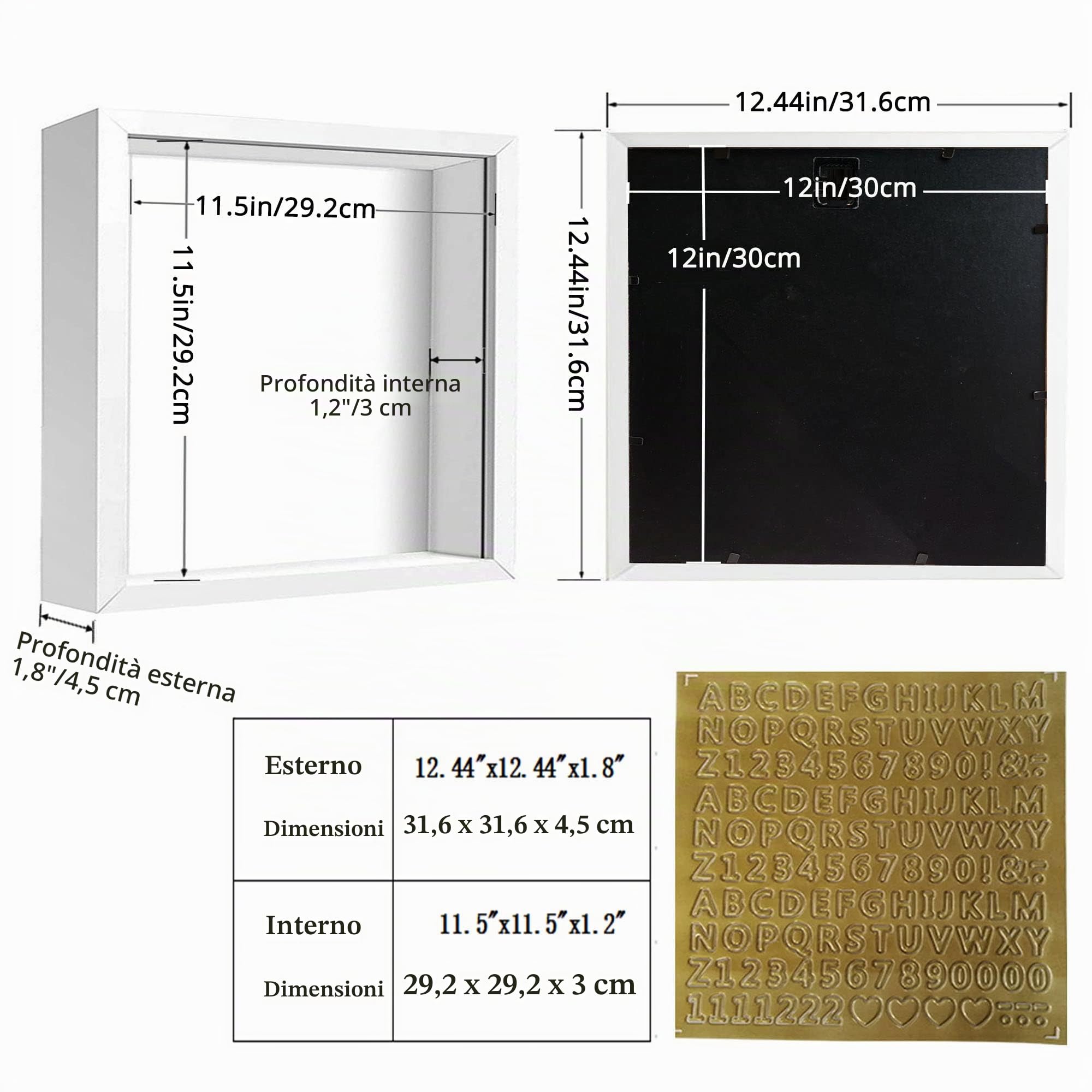 2Pcs Cornice Profonda 30 x 30 cm 3D Cornice per Foto Cornice Contenitore Riempibile Forma Quadrata da Appendere a Parete o Desktop