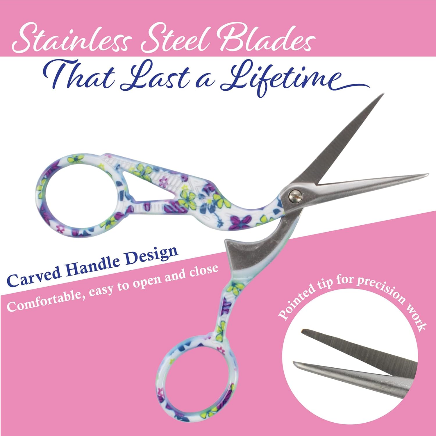 JubileeYarn Pointed Tip Embroidery Craft Stainless Steel Stork Scissors - Purple - 3 Pairs