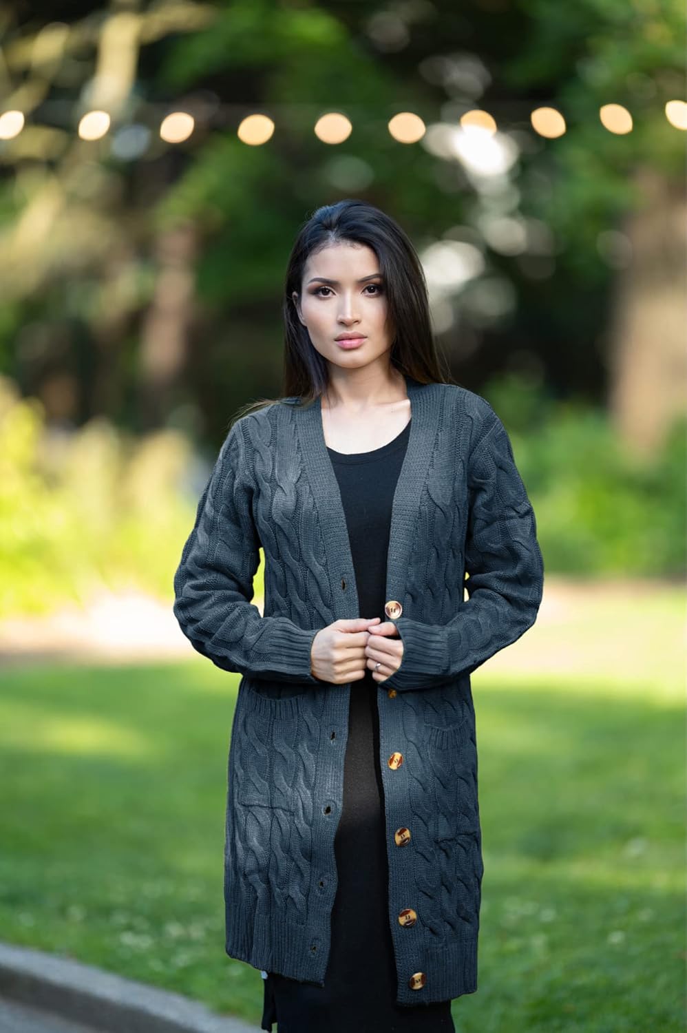 PRETTYGARDEN Long Sleeve Cable Knit Long Cardigan for Women 2026 Spring Winter Chunky Open Front Button Sweaters with Pockets - Image 5