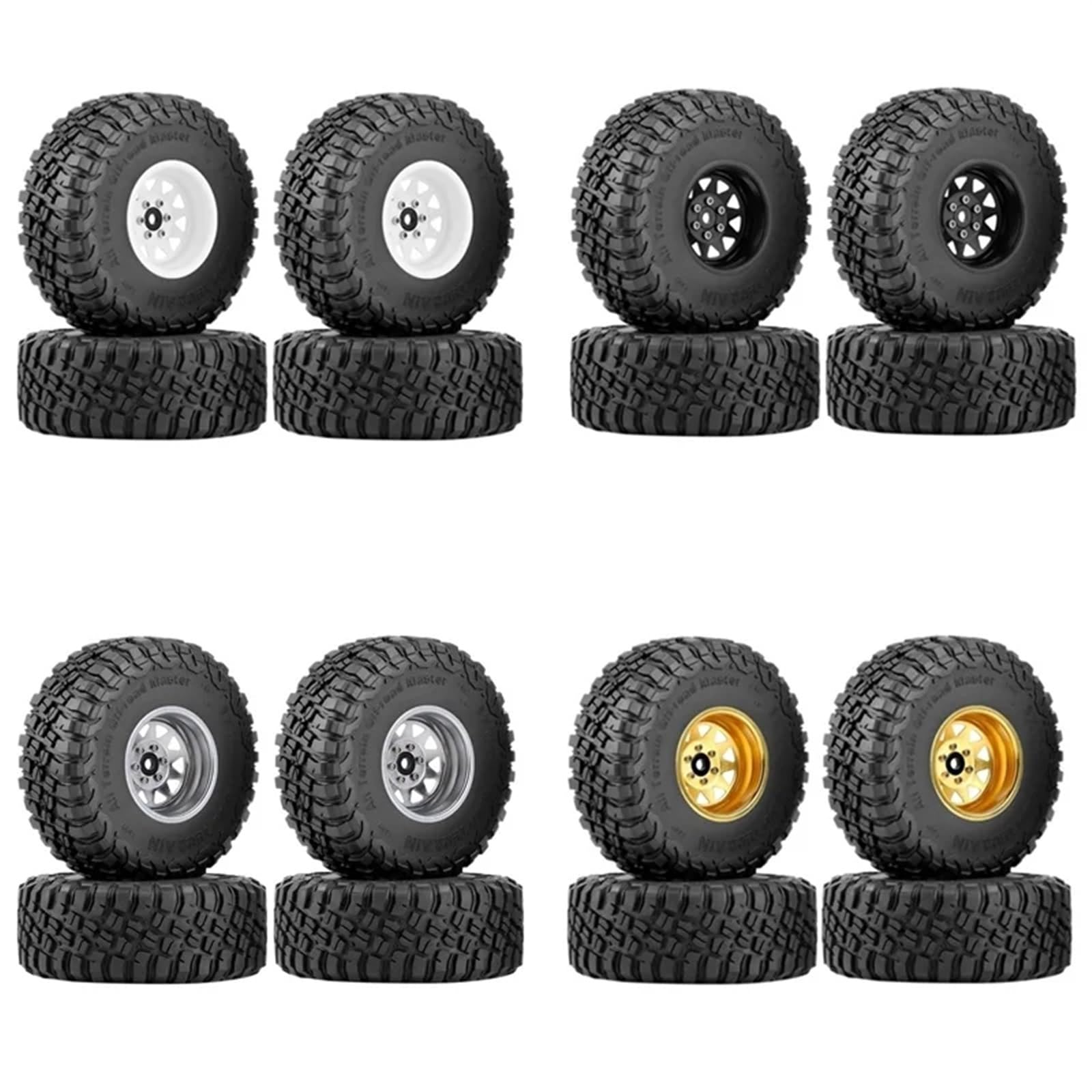 Rc Tire Jante pour Traxxas pour TRX4 pour Axial pour SCX10 pour Voiture sur Chenilles 1/10 RC 4 Pièces 8,9 Mm 1,9" Beadlock Jante Moyeu Pneu(Black)