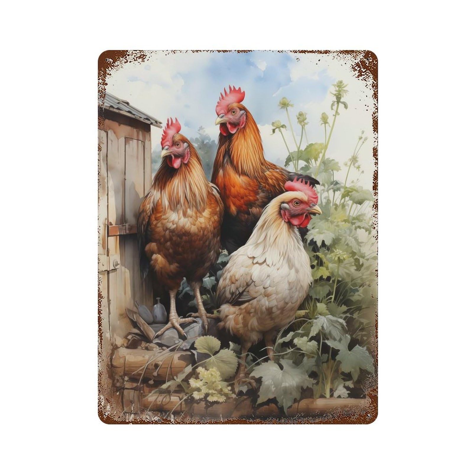 Chicken Farm Animals Decorative Tin Sign 15.7"x11.8", Farmhouse Wall Decor for Living Room, Hallway And Home Decor