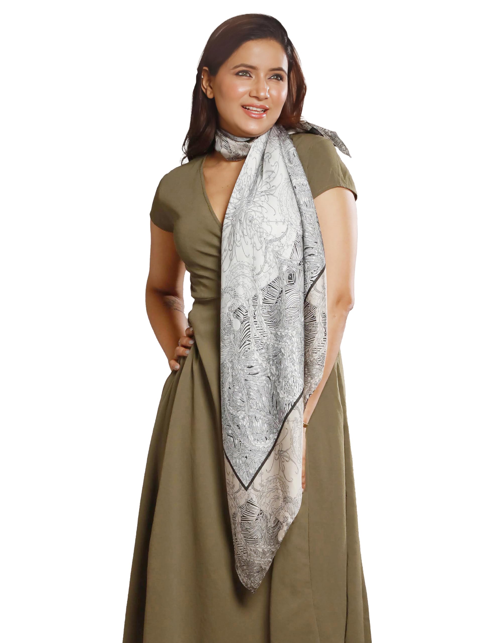 CrossKulturePrinted Poly Silken feel Scarf Stole for Women | Stylish, Soft, & Lightweight | Satin Feel Neck Scarf, Hair Scarf, Head Scarf for Women