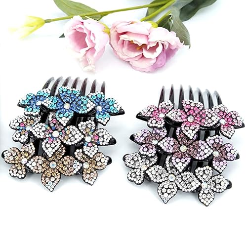 Miniatura 6 de Peine de cabello de flores para mujer, con diamantes de imitación, elegantes peinetas de cabello florales para novia, vintage, elegantes peinetas