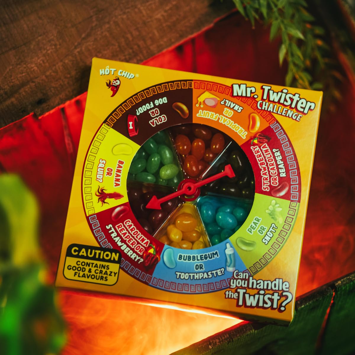 HOT-CHIP Mr. Twister Challenge Trio Pack – 3x 120g Ruleta de sabores con Jelly Beans dulces y locos – Divertido juego de fiesta con sabores sorpresa – Ideal para amigos y familia