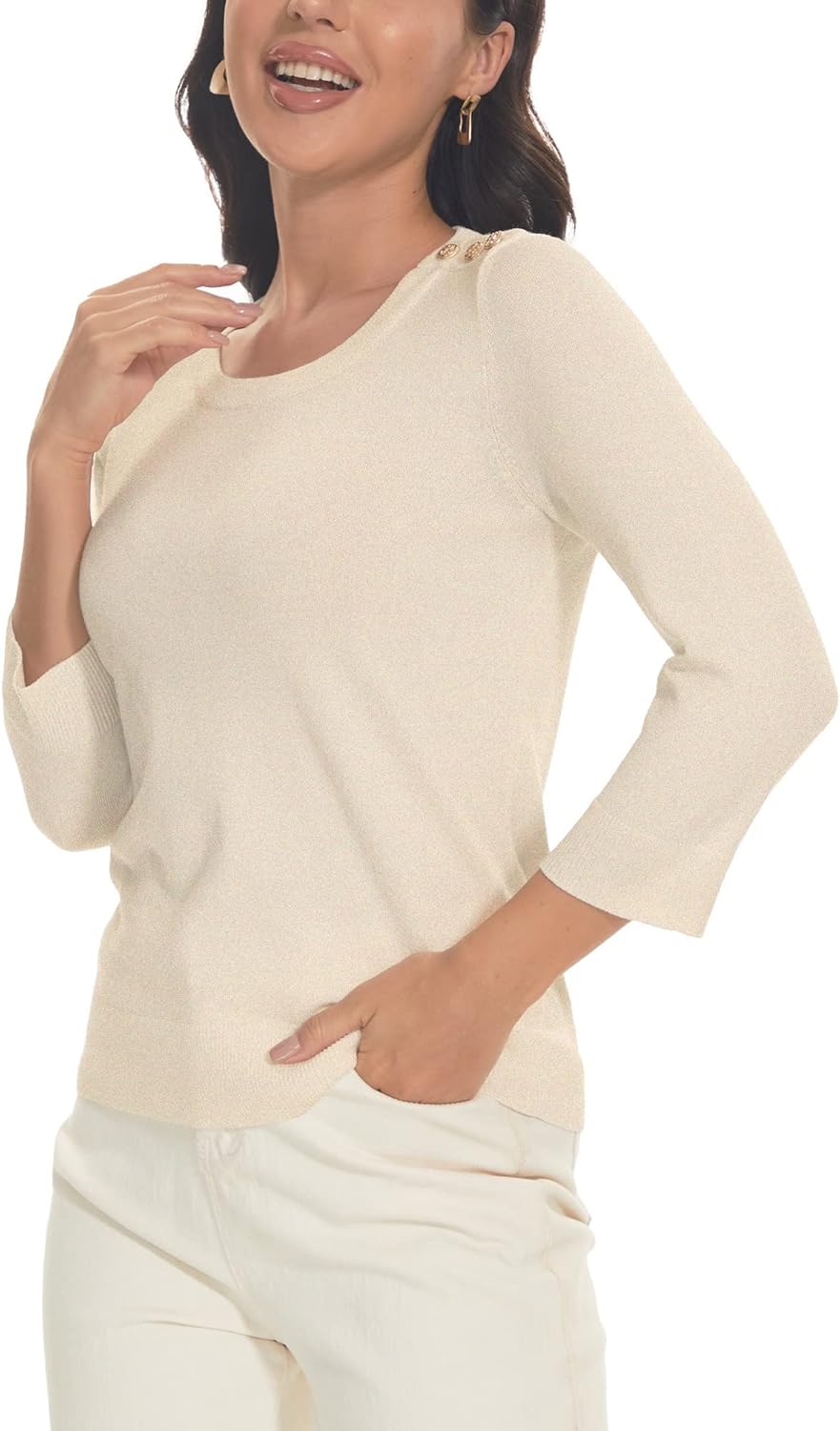 Spicy Sandia Women's 3/4 Sleeve Crew Neck Pullover Sweaters Lightweight Dressy Casual Trendy Knit Tops - Image 2