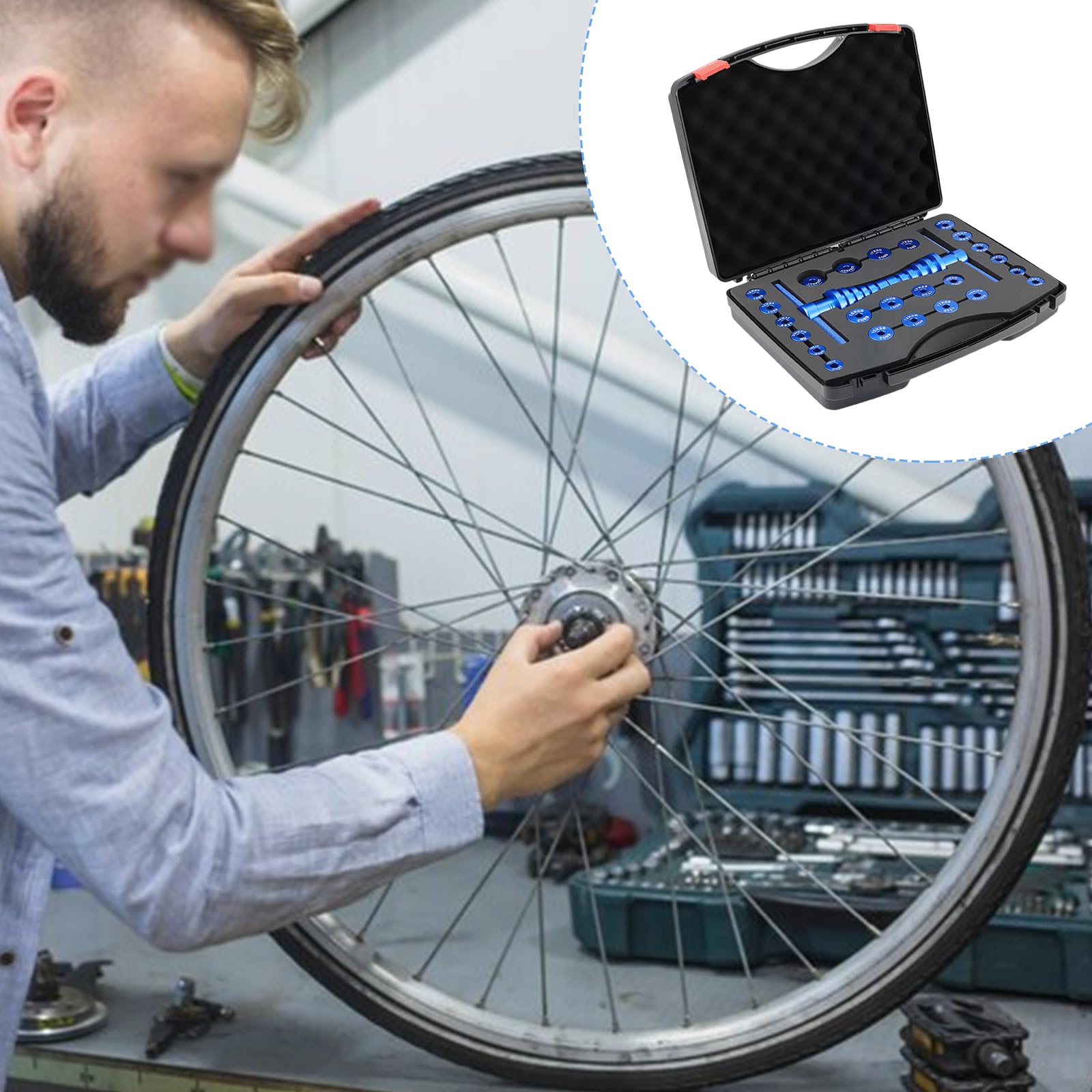 Ensemble de presse à roulement de vélo, 18 paires de presses à roulement, outil d'assemblage de moyeu de VTT, outil de pressage de roulement en alliage d'aluminium pour installation de
