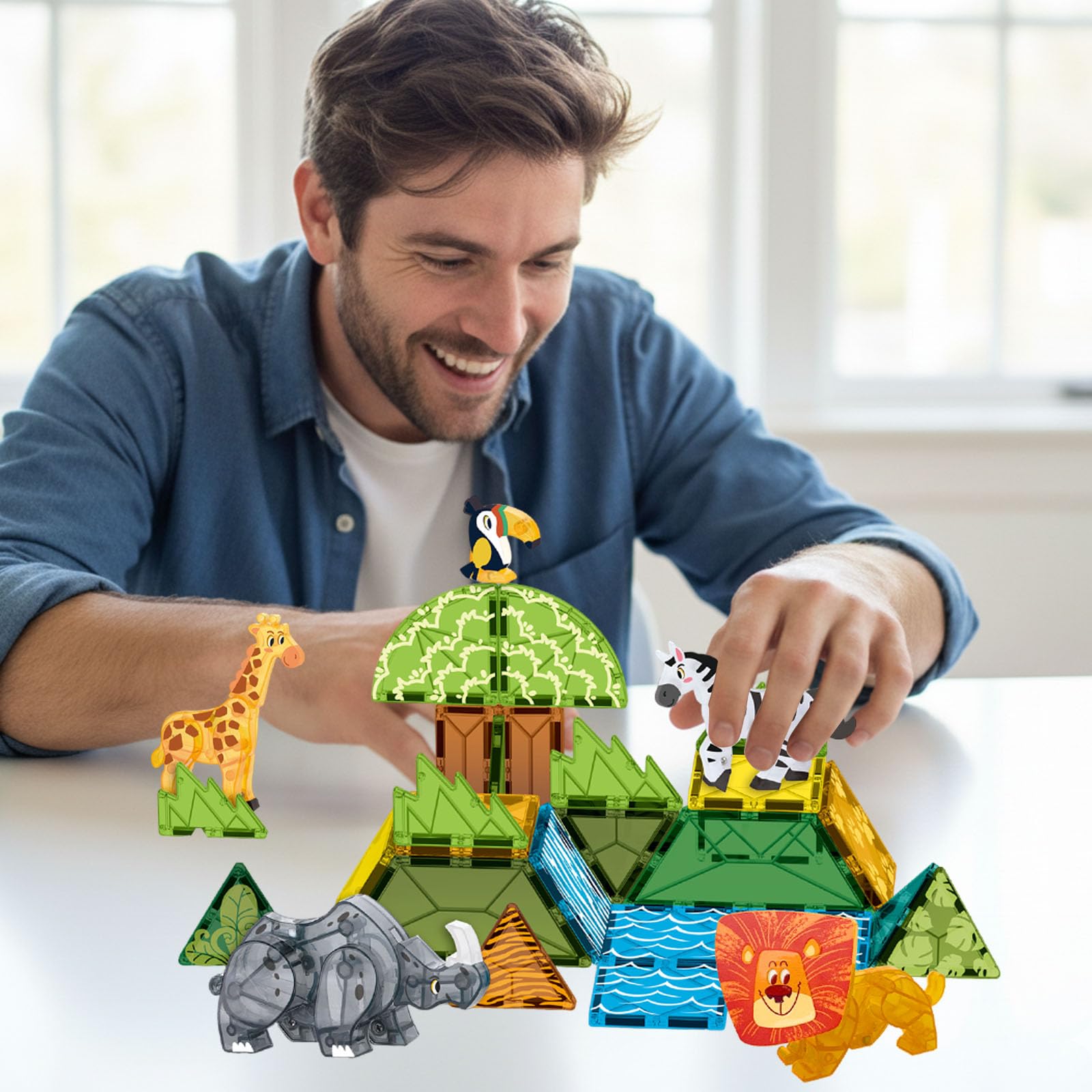 Costruzioni Magnetiche, 30 Pezzi Magnetic Tiles con Animale, Blocchi Magnetici, Decorazione per Casa e Ufficio (Azienda Agricola)