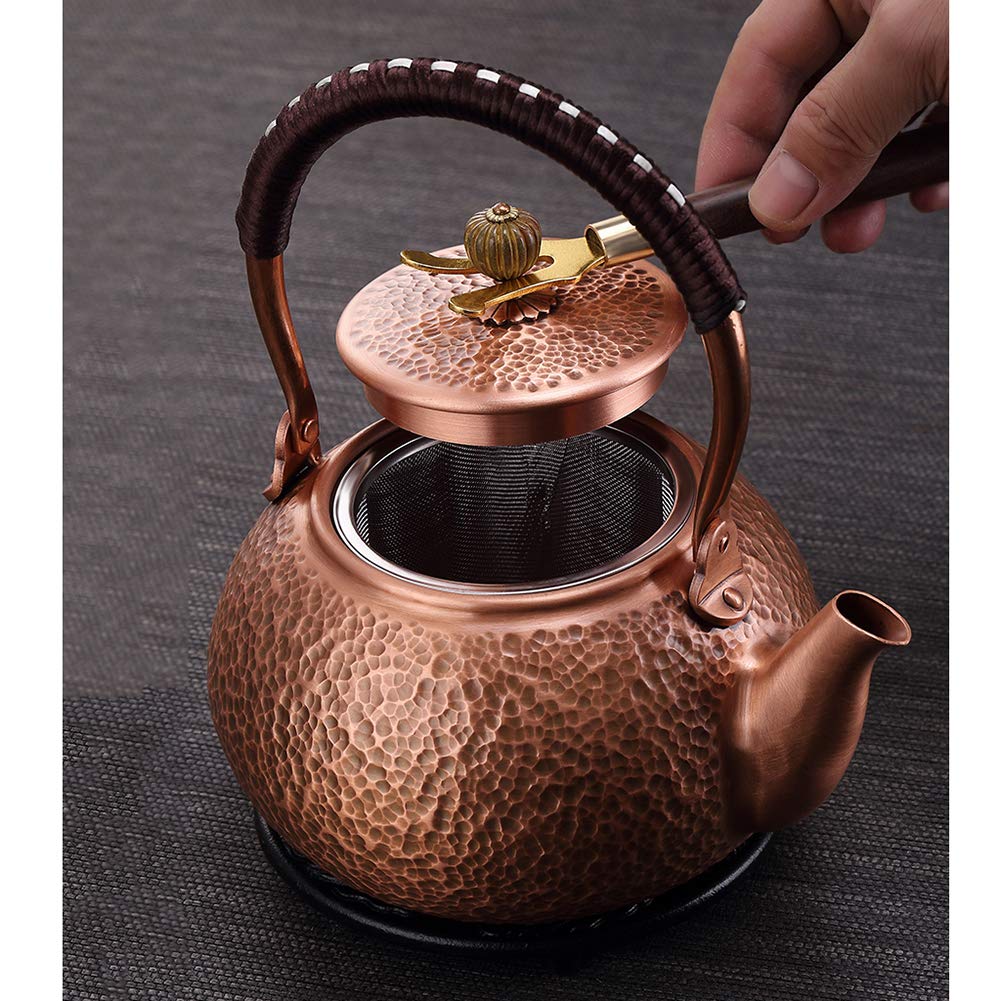 Théière en cuivre rétro, Bouilloire à la Main multifonctionnelle ménagère, Motif de Marteau, théière, thé de thé, Pot de café Exquis, fiole de Hanche,A,0.9L