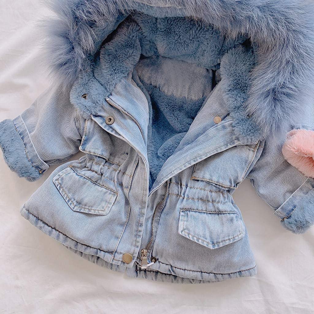 Topgrowth Jacet Dziewczęce Jacets Hooded Dziewczęcy Płaszcz Dżinsy Zimowe Futro Denim Outerwear Dla Dziewczynek, blue, 1-2 Years