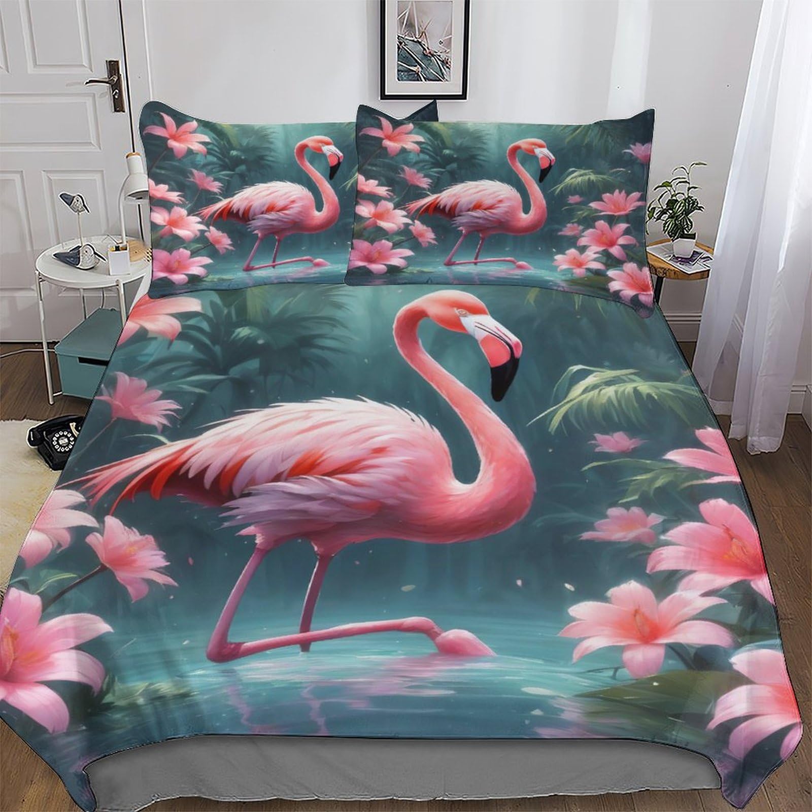 PPZYY Flamingo Duvet Cover Set Quilt Covers With Pillowcases Soft Bedding Sets 2PCs Set, for Kids Adult Bed Linen Comforter Cover Single(135x200cm)