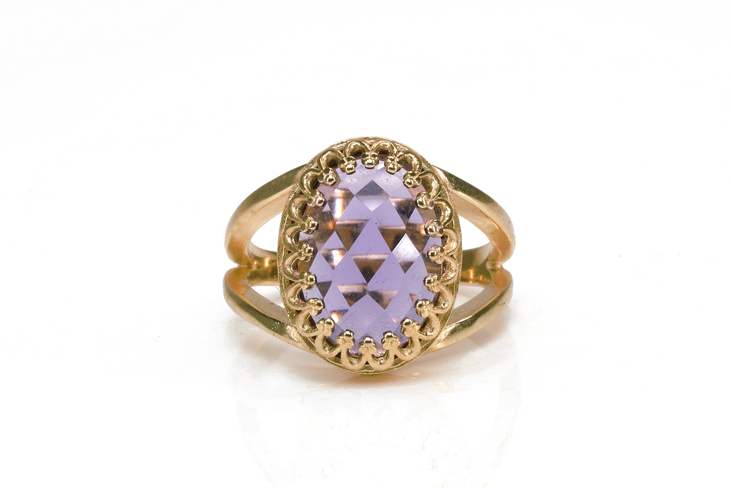 Anemone Gioielli Anello Pietra di Nascita Febbraio - Elegante Gioielli Ametista con Fascia Oro Rosa 14K - Accattivanti Anelli in Ametista per Tutte le Occasioni - Fatti a Mano