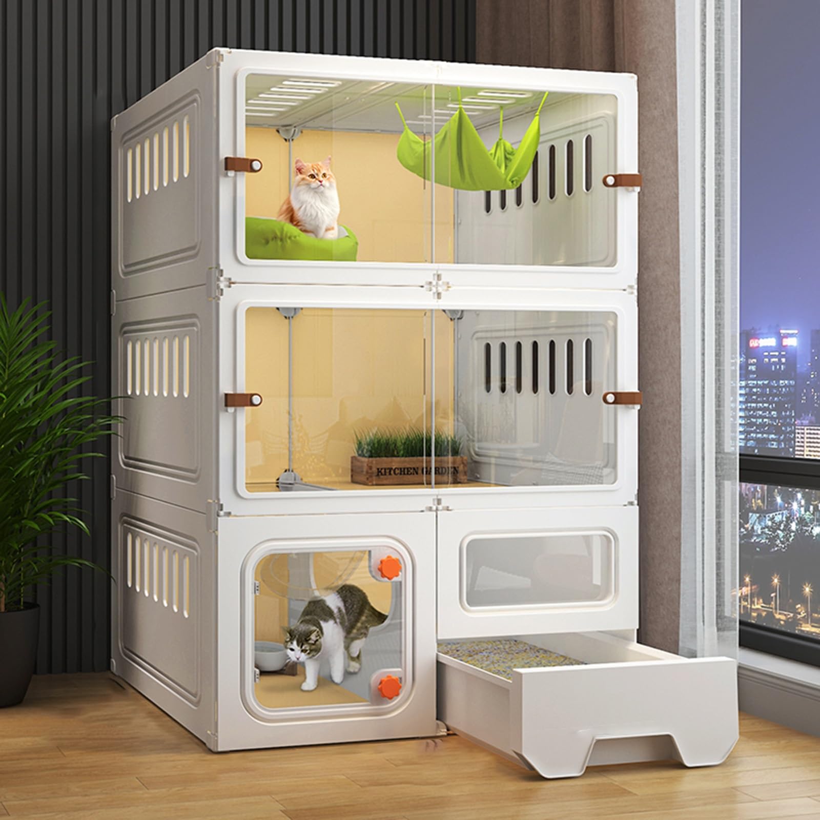 Cage pour chat transparente à porte coulissante pour chaton d'intérieur