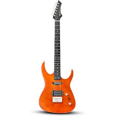 Leo Jaymz Electric Guitar,Thunderstorm ST Style Solid Body Electric Guitar, Flamed Maple Top, Purple Fixed Bridge, Railway Pickup, 24 Frets,for Beginner Student&Adult (Sunburst Flame)