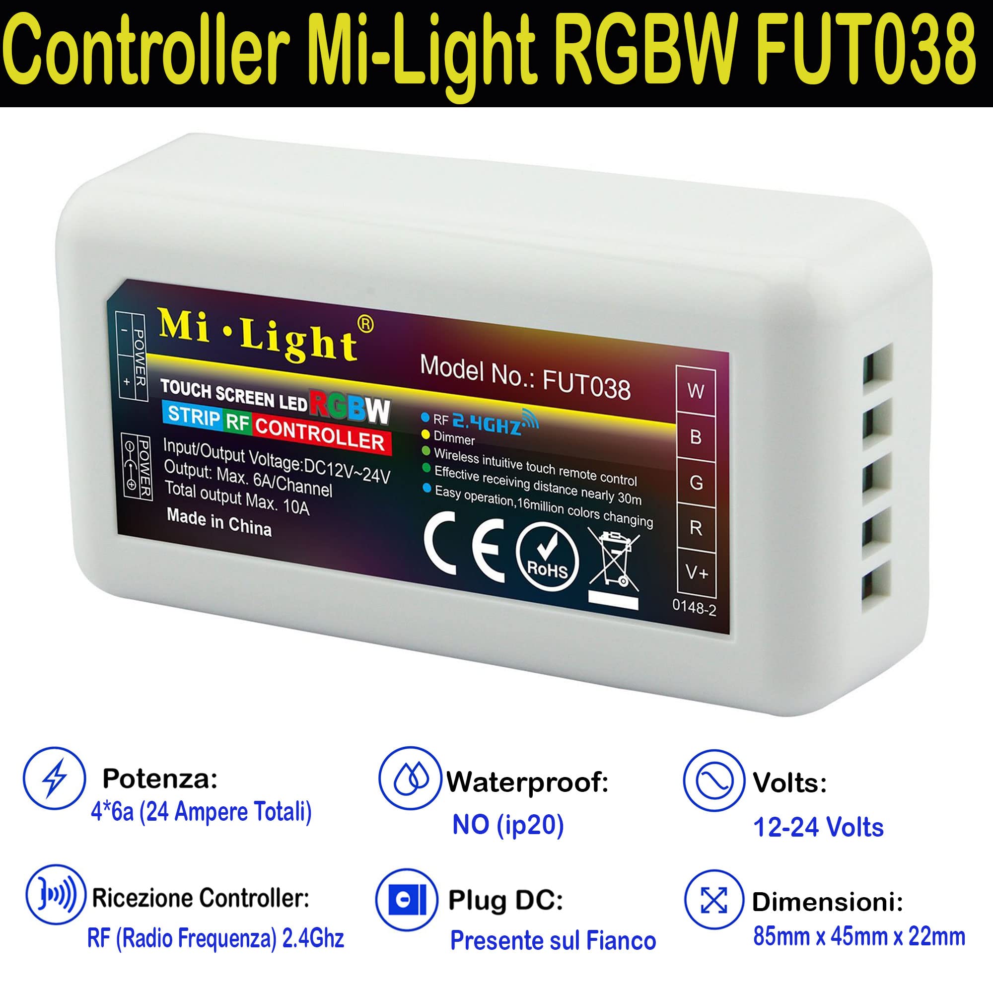 RGB+Bianco Freddo 4in1 24V. Kit da 10 Metri con 1 Trasformatore da 240w e 1 Controller +1 Telec.. Con 1200 Led RGB+W sviluppa 10000+10000 Lumen. Striscia RGBW Ip20