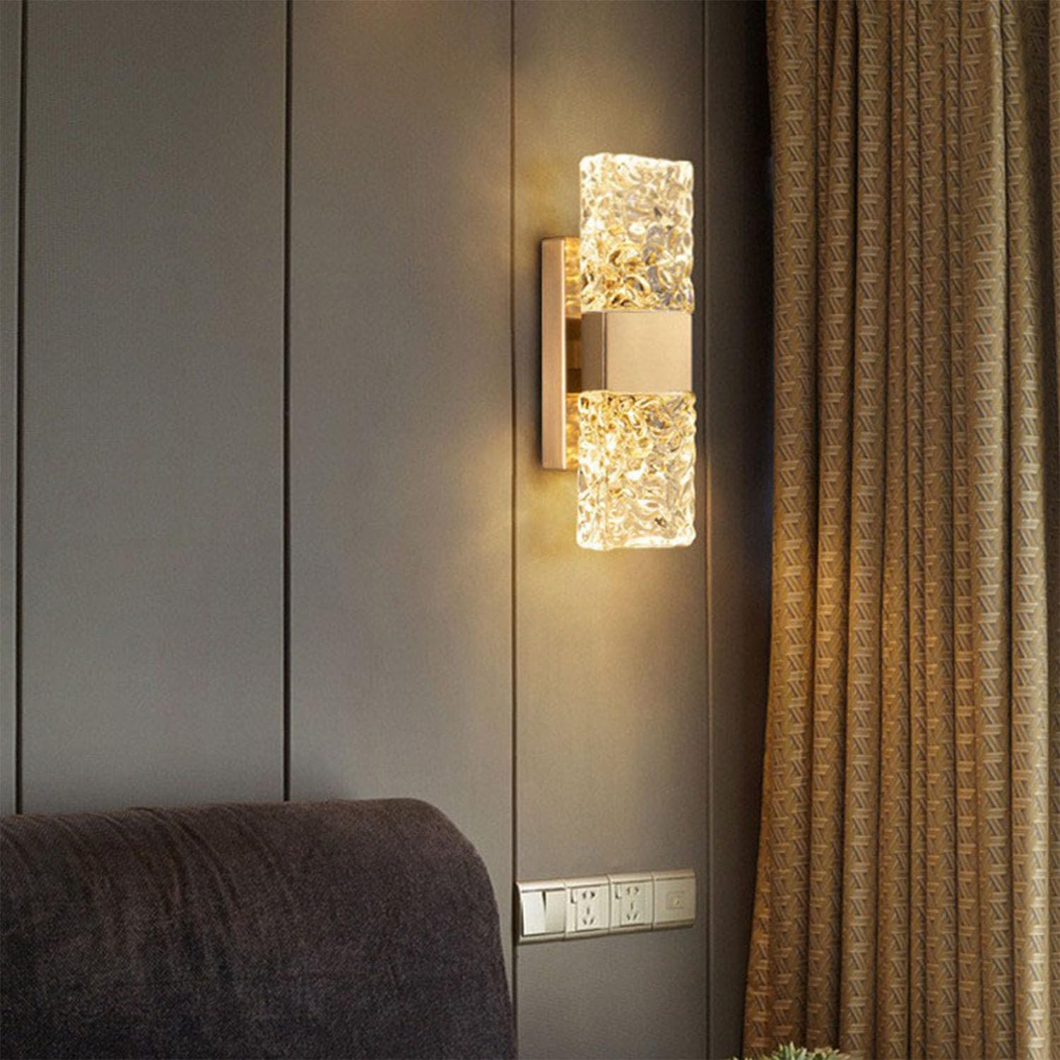 zhxinashu LED-Wandleuchte Innen, Goldene Wasserwellen-Wandlampe, Warmweiß | LED 5W, Modern Luxuriös, Leuchtmittel enthalten (nicht austauschbar), Kristall-Lampe für Nachttisch, Wohnzimmer und Flur
