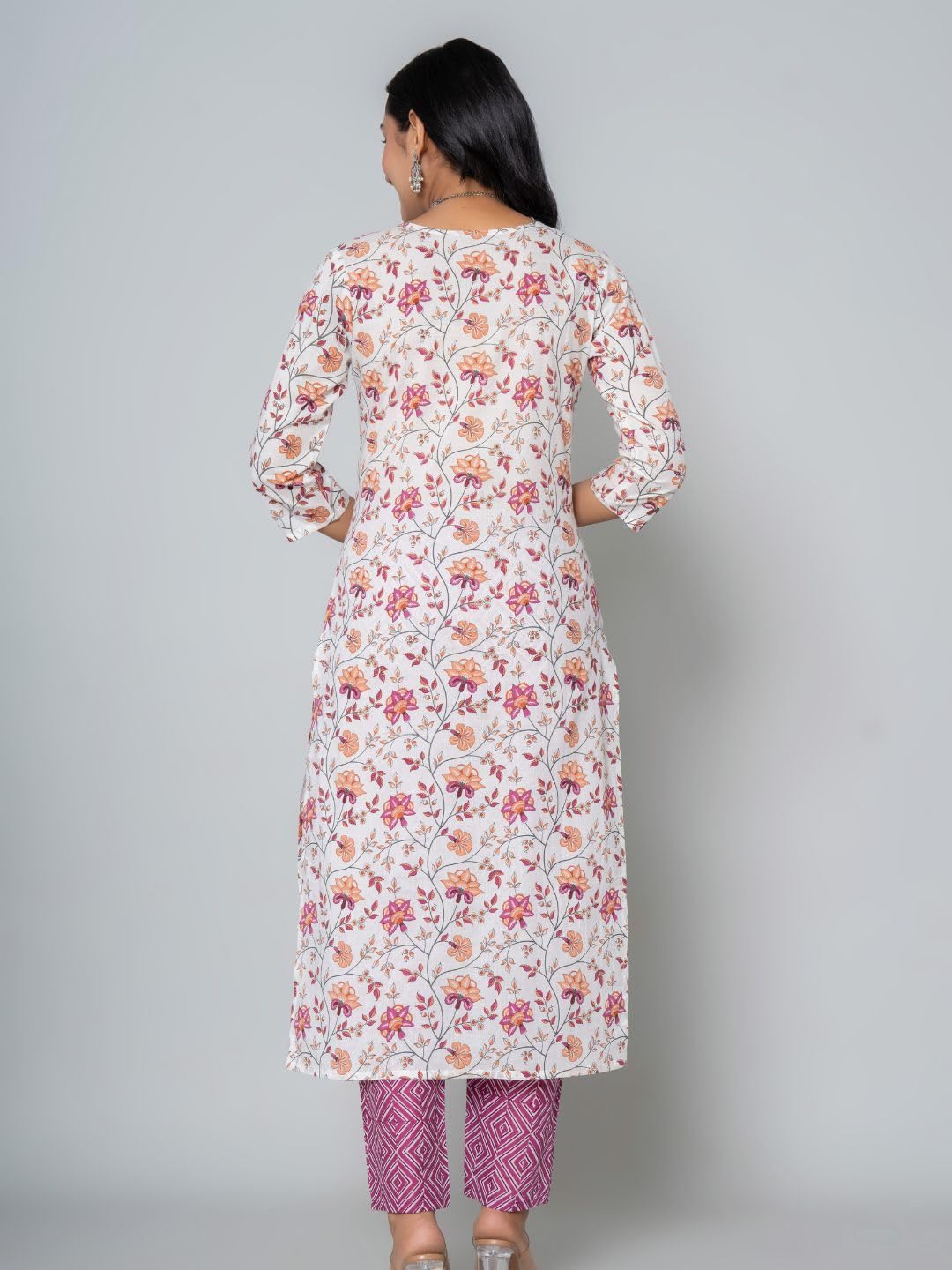 Rytras Women's Cotton Printed Straight Kurta With Pant(Ryt542,Pink,S)