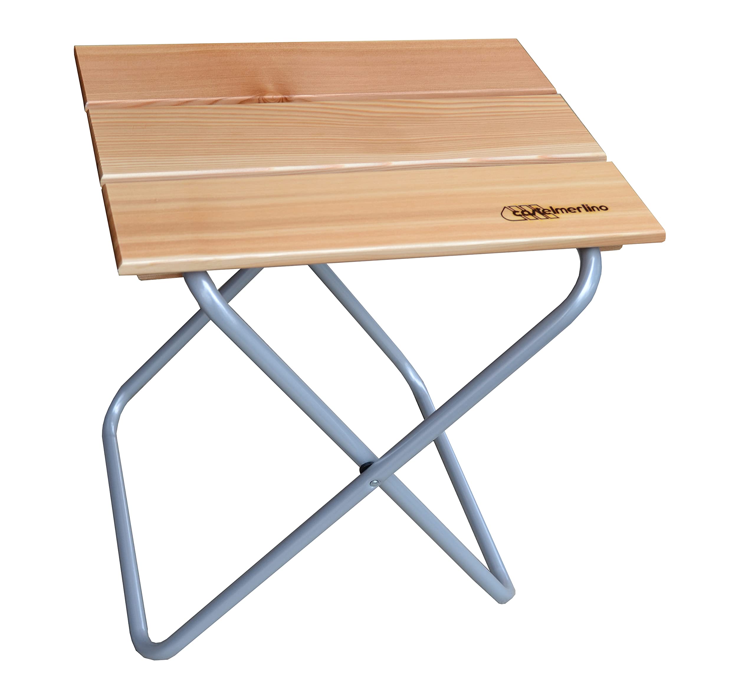 CASTELMERLINO Sgabello Pieghevole Larice cm 40 x 30, H cm 42, Nero Opaco E Larice Naturale