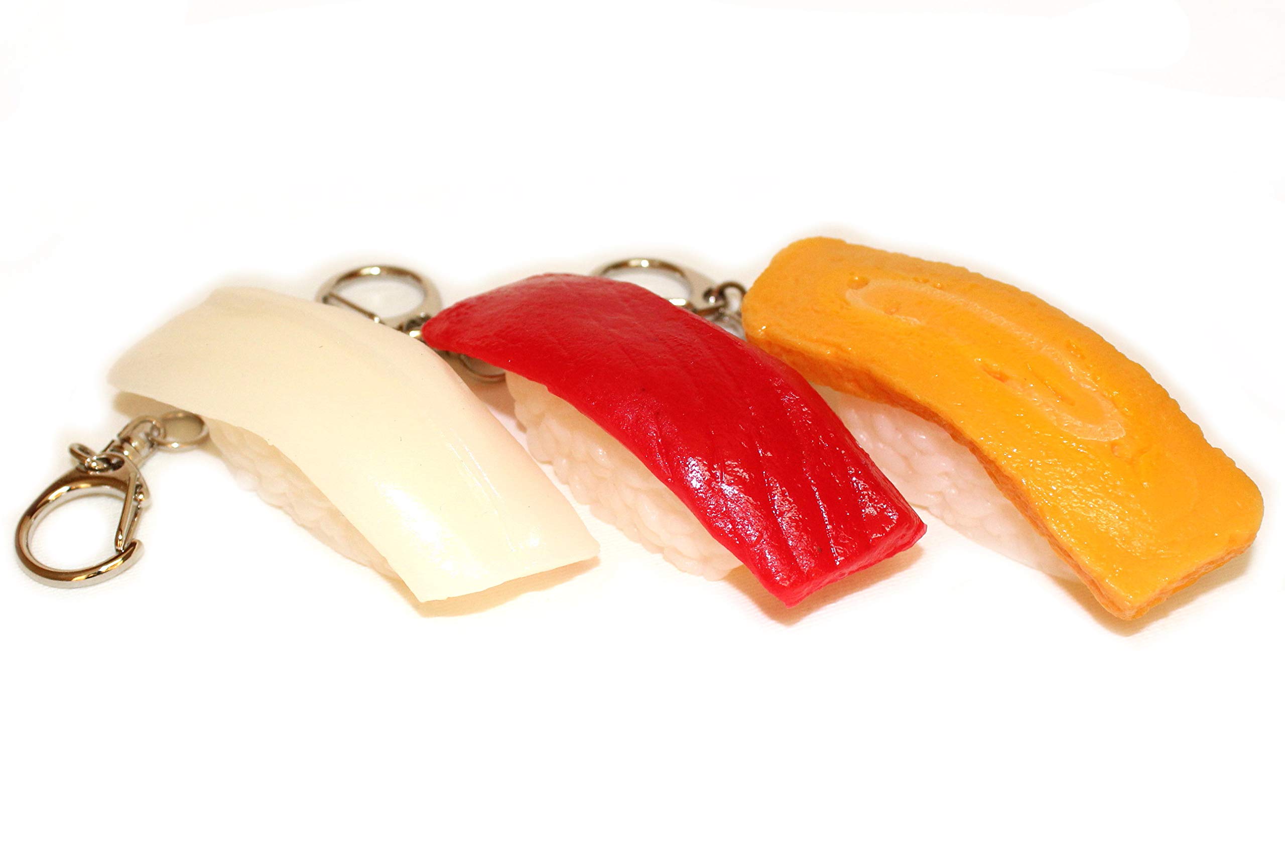 Japanese Food Sample Sushi Keychain Set Squid Tuna Egg Life Size Handmade