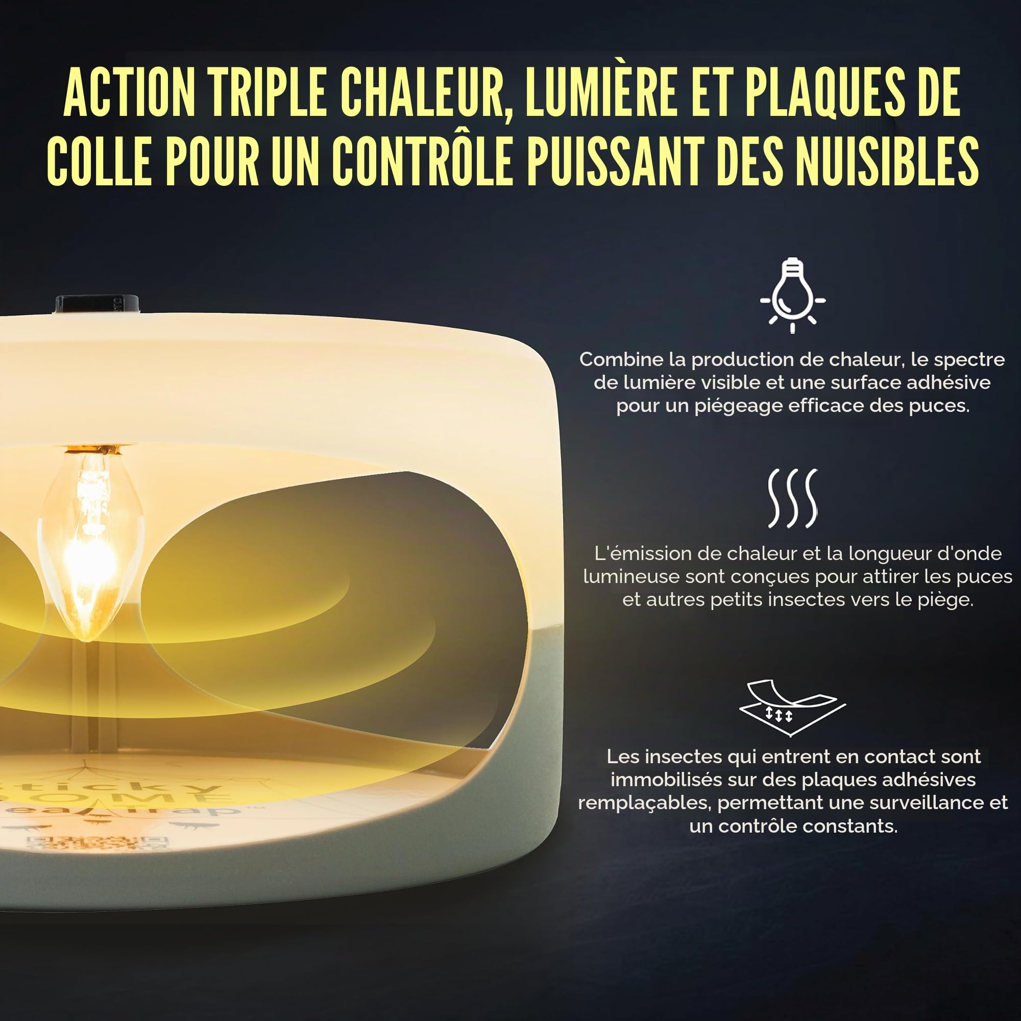 ASPECTEK Piège à Puces Lumineux Sticky Dome™ – Pack de 2 avec 4 Ampoules et 4 Disques Adhésifs, Solution Intérieure sans Insecticide pour Maison et Animaux