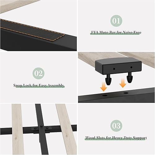 Miniatura 7 de Jotoa Base de cama tamaño Queen con 4 cajones de almacenamiento y cabecero, marco de cama matrimonial copetudo con estación de carga, listones de