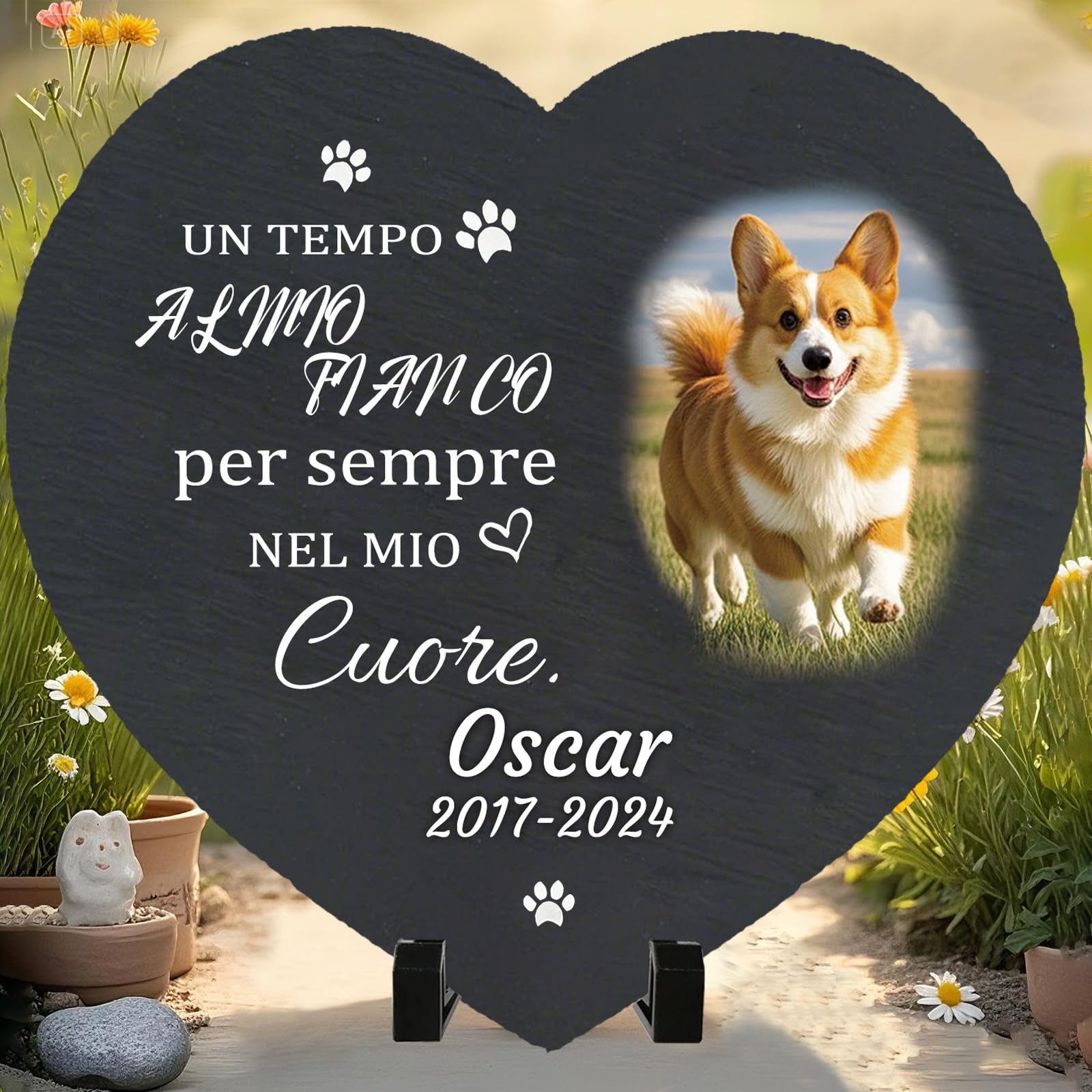 Lapide Personalizzata per Animali Domestici - Targa Commemorativa Quadrata con Foto e Nome - Regalo per la Perdita di Un Cane - Decorazione per Cimitero per Animali (Style F)