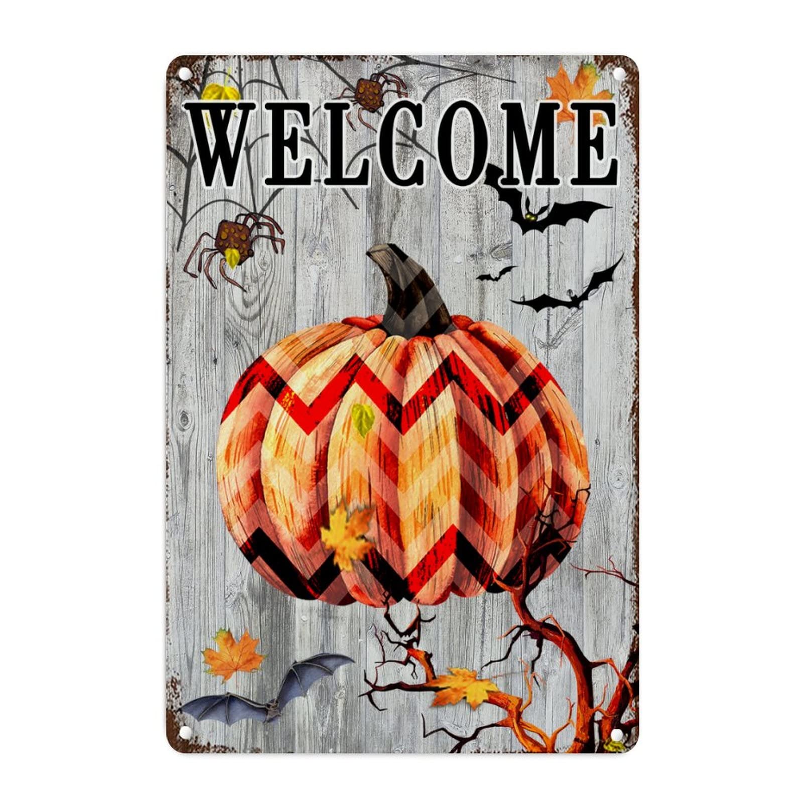 Pancarte de bienvenue Halloween cadeau amusant en métal rustique