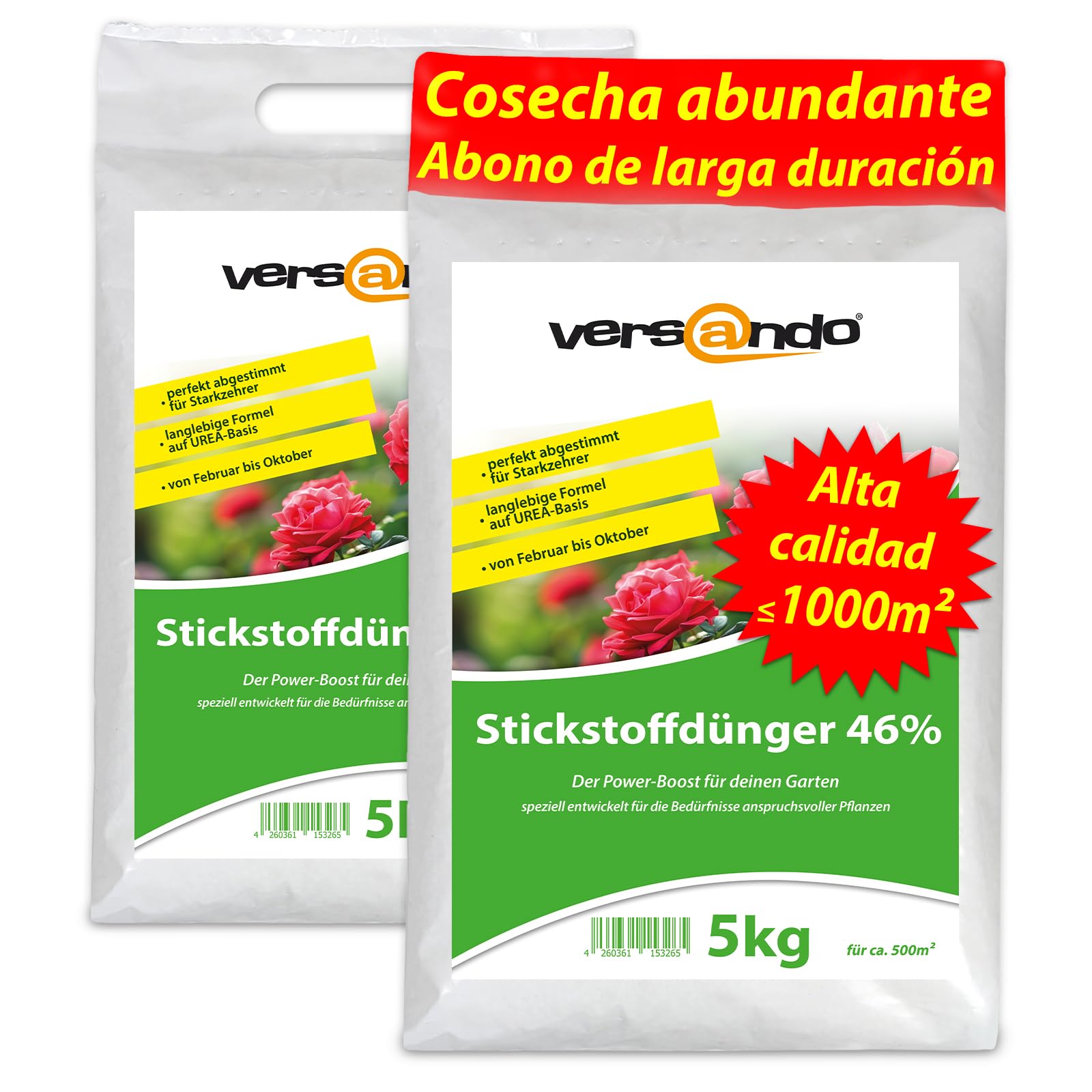 versando 10kg de abono nitrogenado hasta 1000m² - 46% de UREA para césped, | hortalizas y flores, crecimiento exuberante y efecto a largo plazo